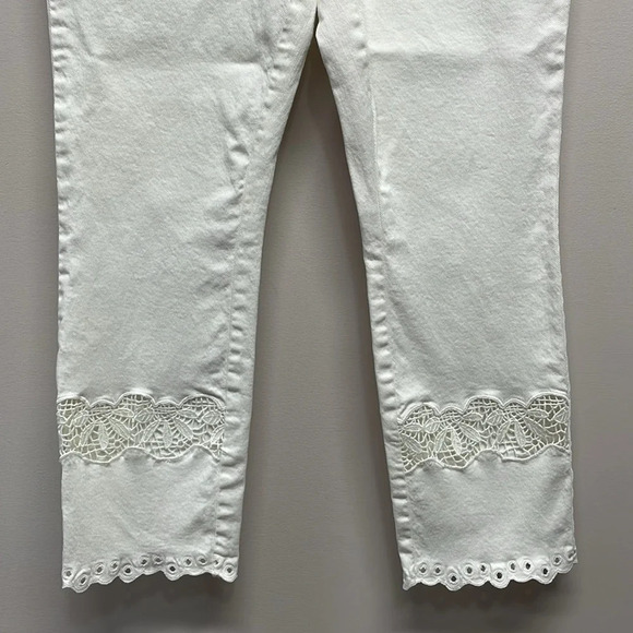 Lauren Conrad Cream Off White Skinny Crop Denim Jeans Embroidered Hem 6 - Picture 3 of 15
